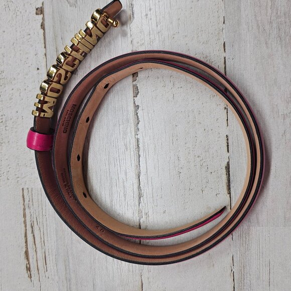 Moschino Pink Leather Logo Belt Size 40 (US Medium) with Dust Bag & Tags - Picture 9 of 10